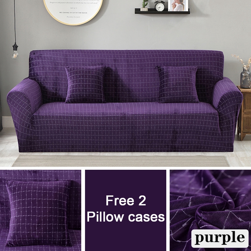 Free 2 Pillow Cases Flannel Fabric Sofa Covers Thick Elastic