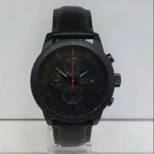 JAM TANGAN PRIA ALEXANDRE CHRISTIE AC 6501 COWOK FULL BLACK LEATHER BLACK / HITAM KULIT HITAM