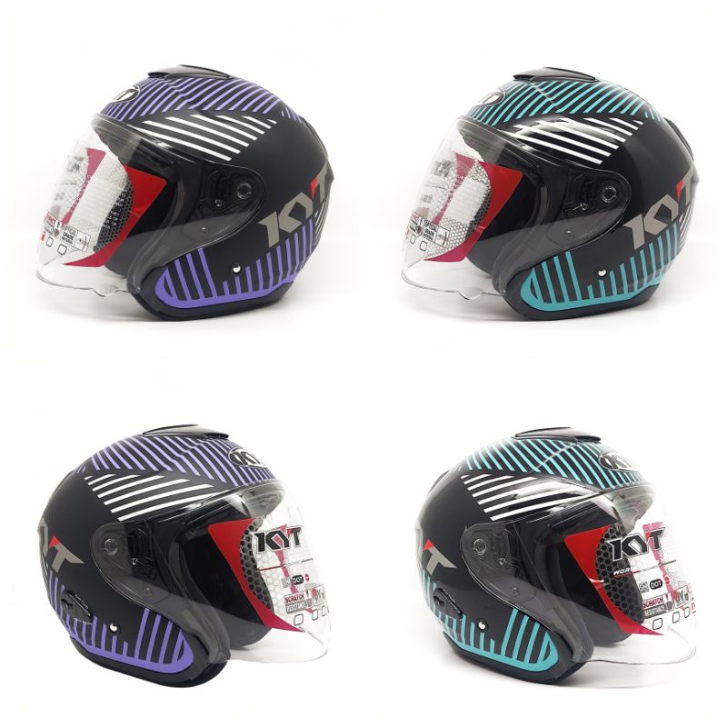 Helm Half Face Kyt KYOTO R Motif Seri 4 Black/Green Dan Matt Purple Black