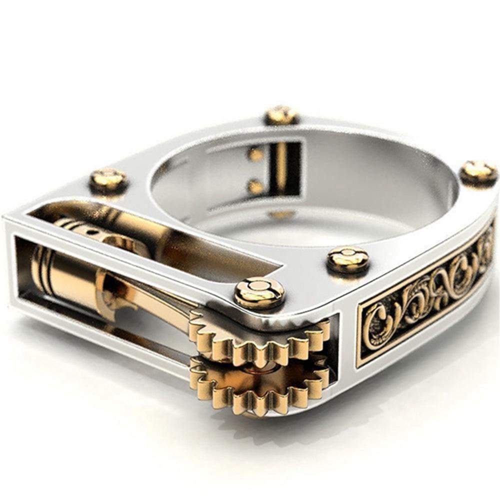 Preva Mekanik Gear Roda Cincin Pesta Perhiasan Lokomotif Two-Tone Fashion Steampunk Biker