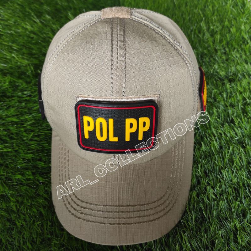 TOPI POL PP BDU VELCRO PLUS 3 LOGO PATCH RUBBER/TOPI SATPOL PP CREAM TAN MODEL LOGO TULISAN