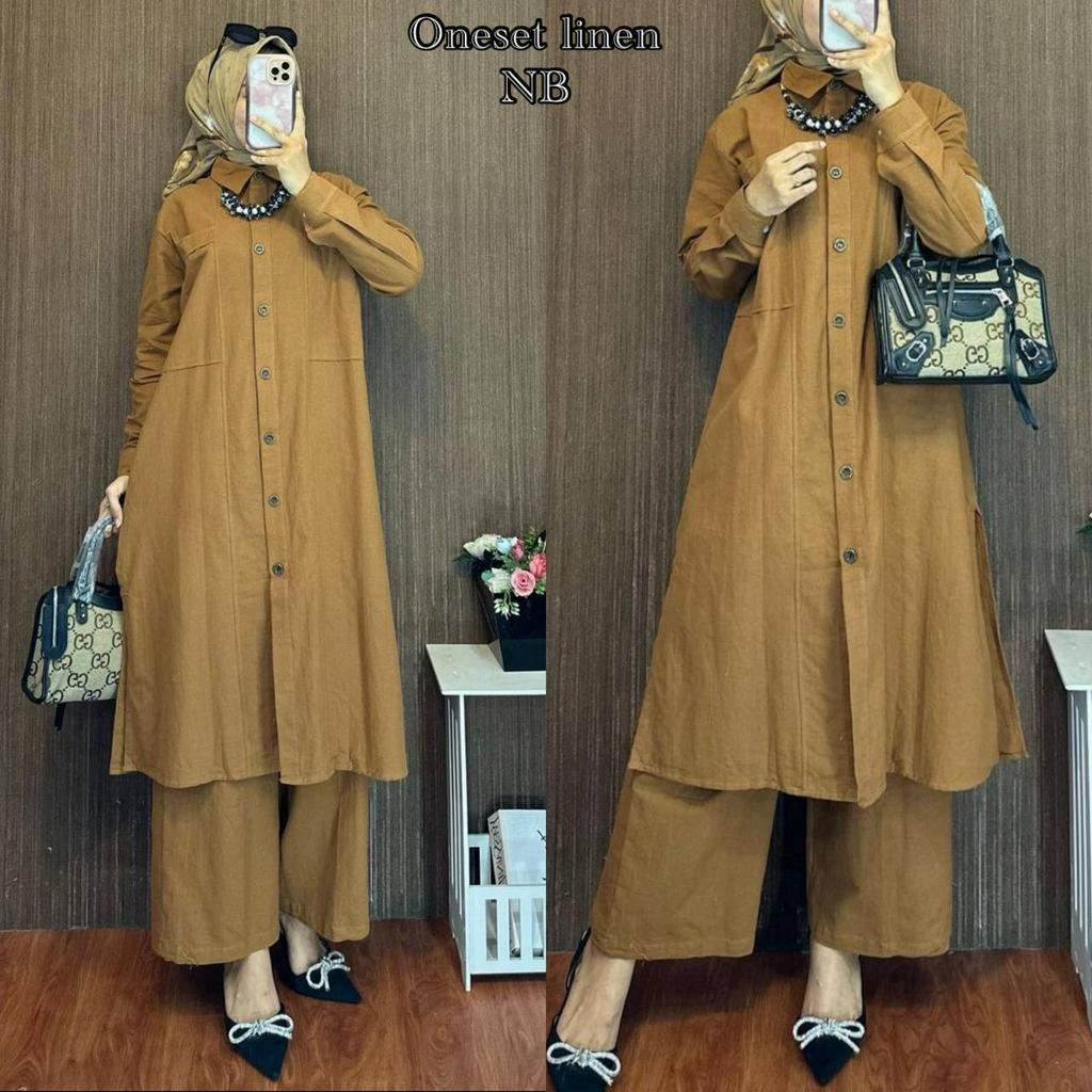 ONESET TUNIK LINEN KANCING