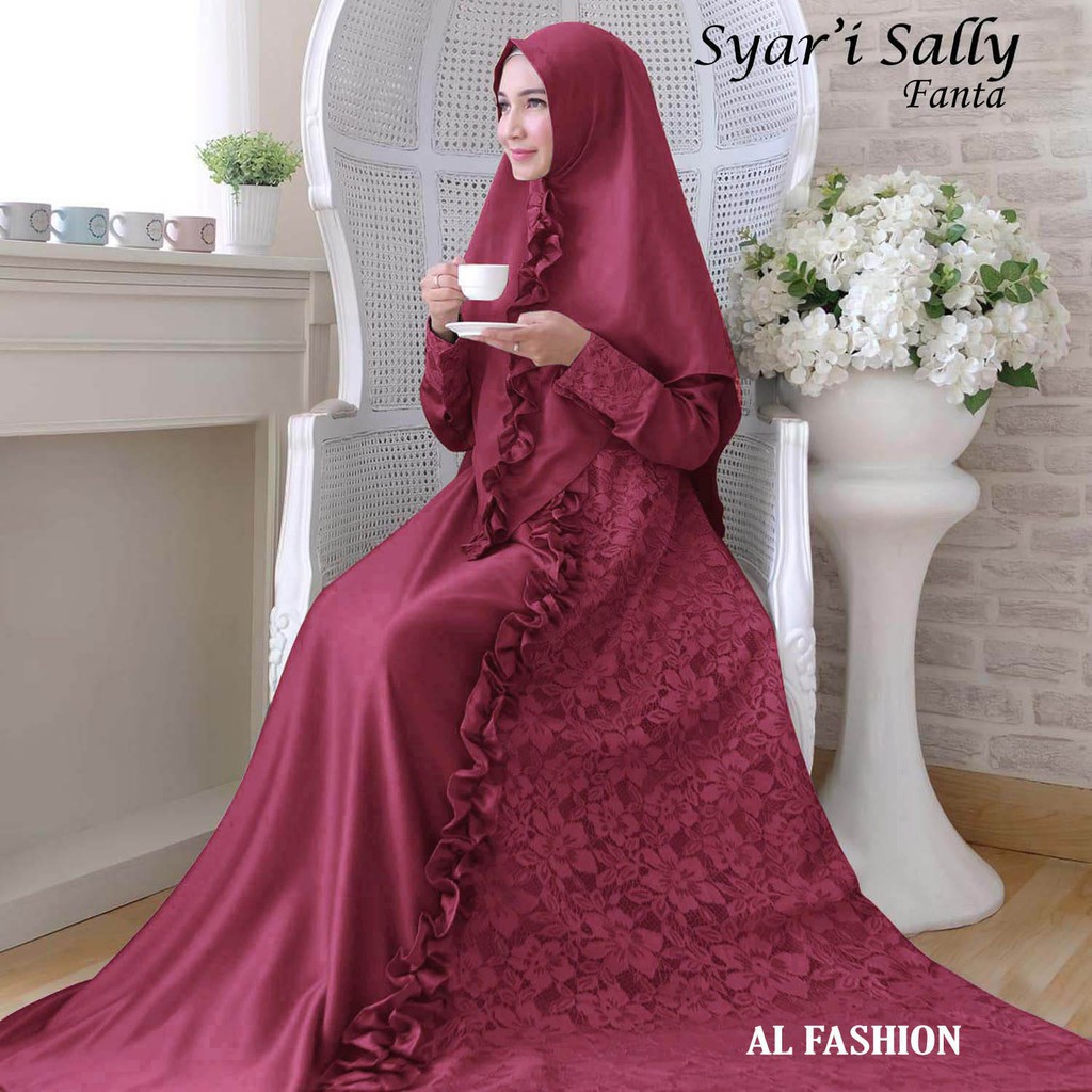 AB Agen Baju Official Shop - syari gamis putih SALLY matt SATEN VELVET + BRUKAT BISA UNTUK UMROH