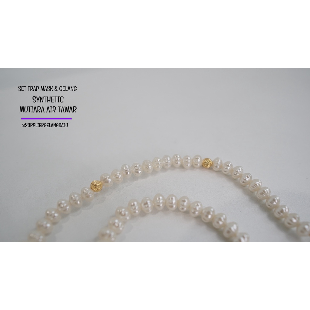 1 set STRAP MASK dan GELANG Mutiara Sintetis BAKPAO 8MM WHITE PEARL