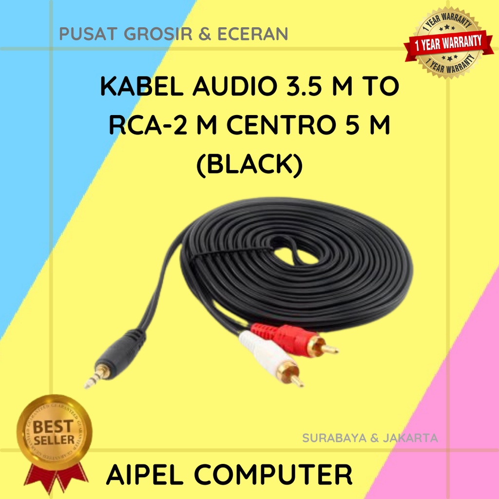 A3MR25 | KABEL AUDIO 3.5 MALE TO RCA-2 MALE CENTRO 5 M (BLACK)