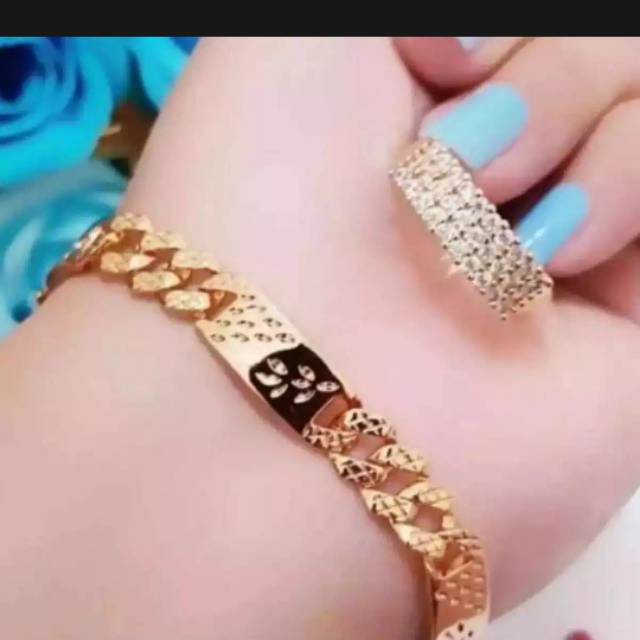 Xuping-Gelang tangan wanita-aksesoris-rantai plat free cincin kotak mata2 gold