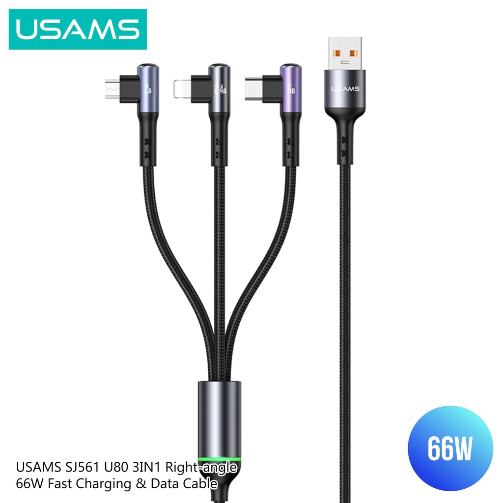 USAMS U80 Kabel Data Fast Charging 3in1 66 W Right Angle