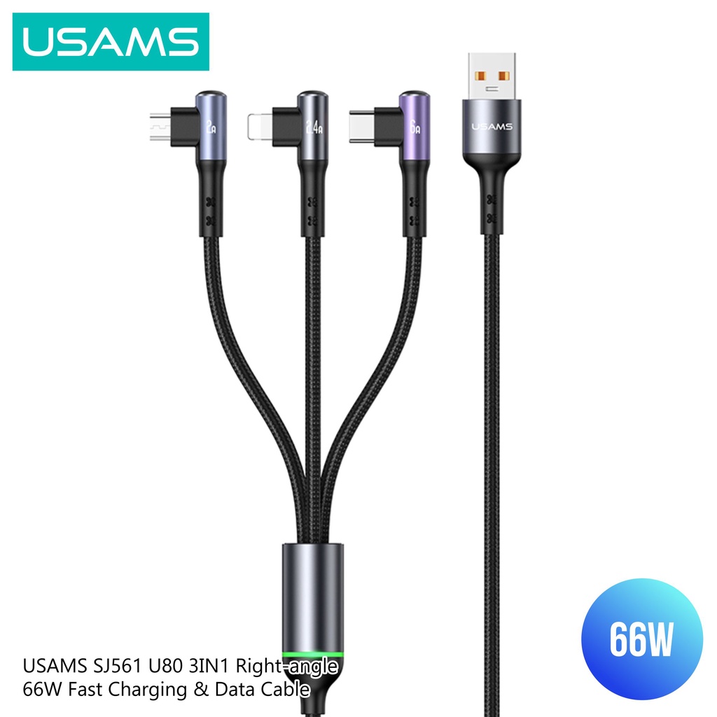 USAMS U80 Kabel Data Fast Charging 3in1 66 W Right Angle