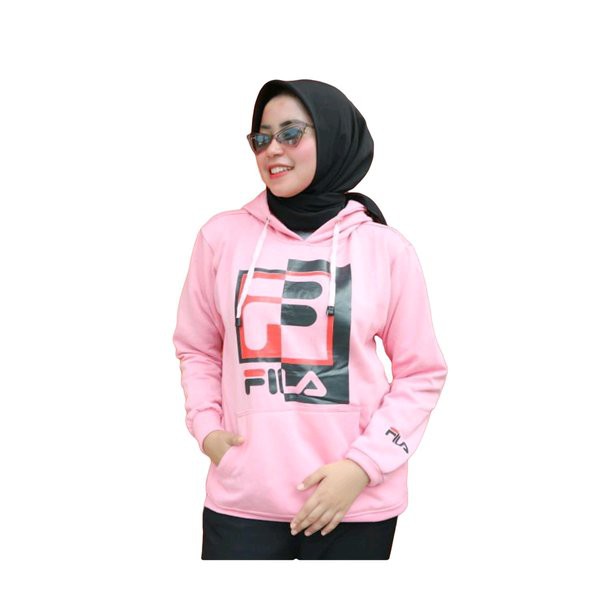 PROMO jaket hoodie switer fila cewek cowok wanita pria hitam pink putih murah