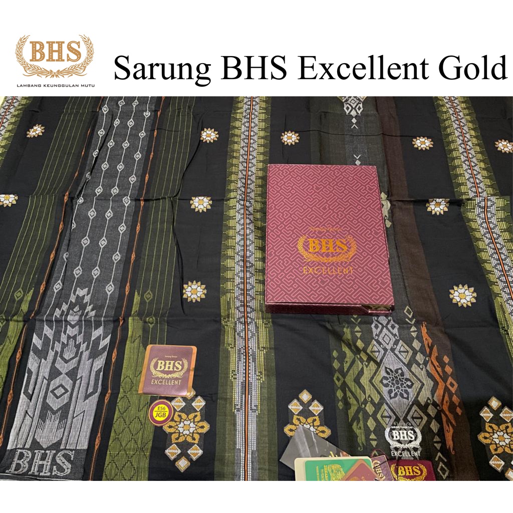 Sarung BHS Excellent Gold Motif JGB Hitam Hijau Putih Original Murah