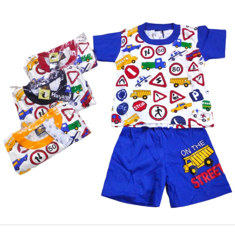 Baju Rumah Anak Laji Laki / Cowok umur 2-3 Tahun. Hayami Gambar mobil warna kuning