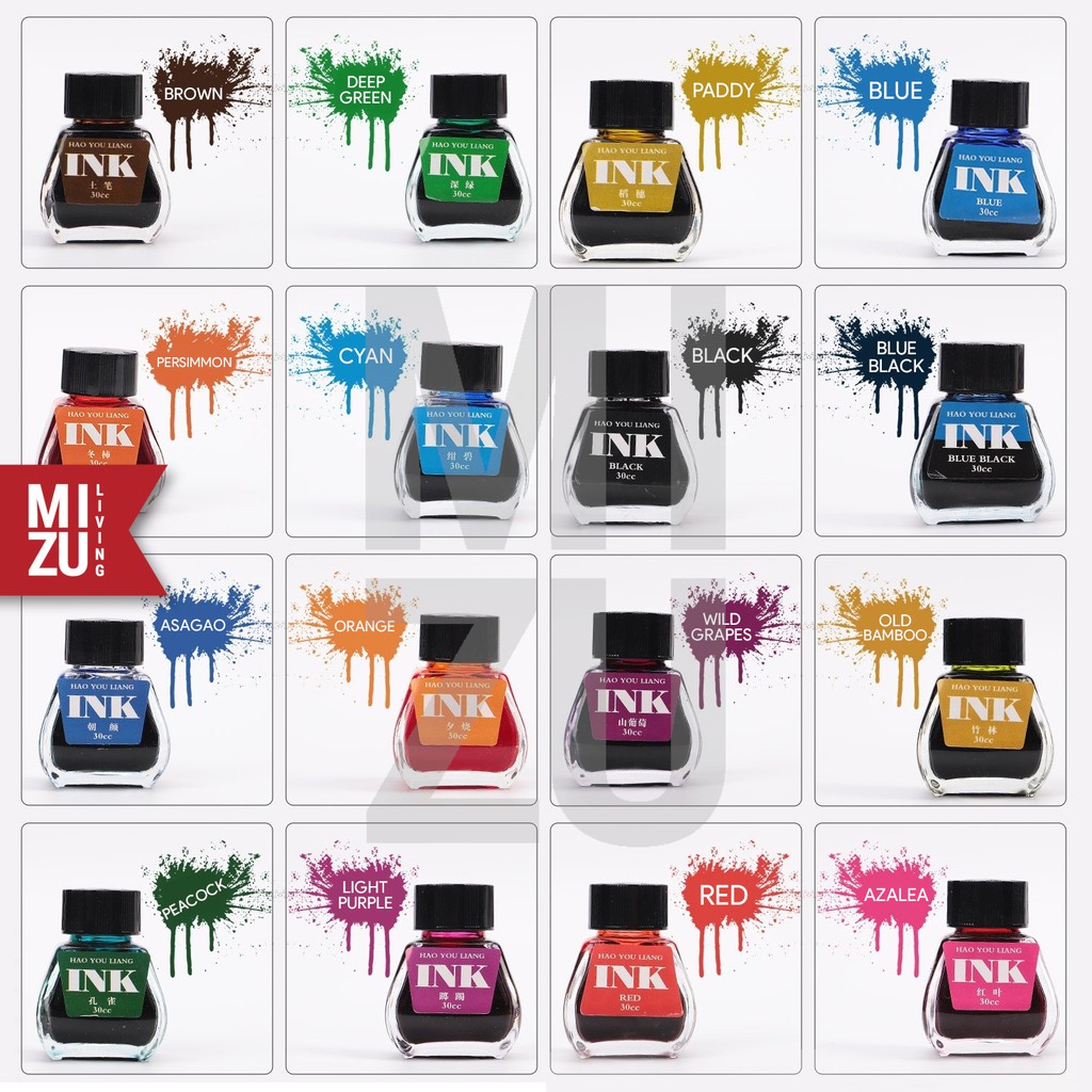 MIZU HYL 16 Colours Fountain Pen Ink 30ML Tinta Fountain Pen Warna-Warni Aman Untuk Pen