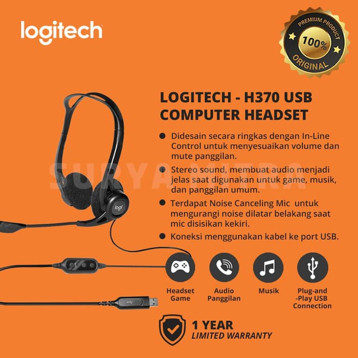 Headset Logitech H370 / H 370 USB Stereo