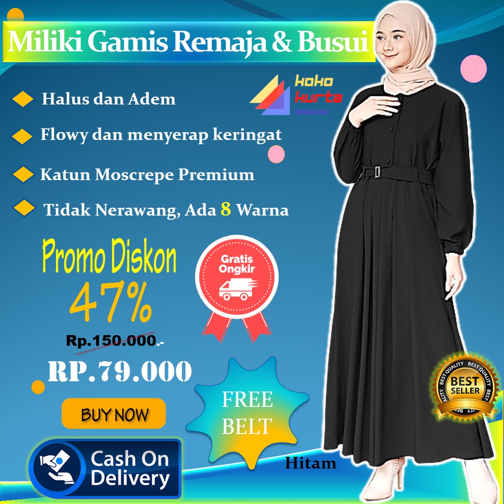 Gamis remaja Pesta Mewah Kekinian Premium Syari Wanita Terbaru 2021 Polos Hitam Putih Modern