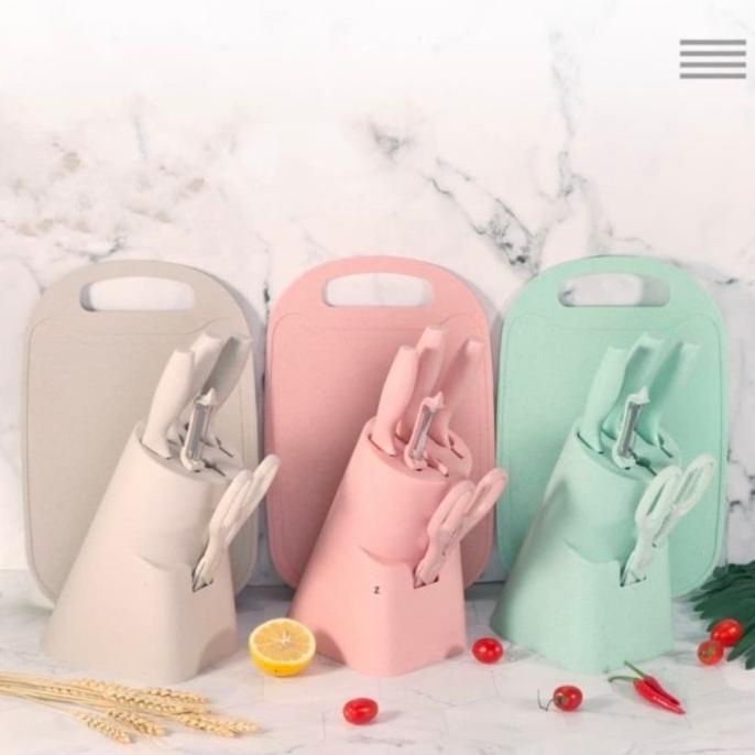 

7 In 1 Kitchen Knife Set / Talenan Pisau Pengupas Gunting Dapur Set Marketmeychi