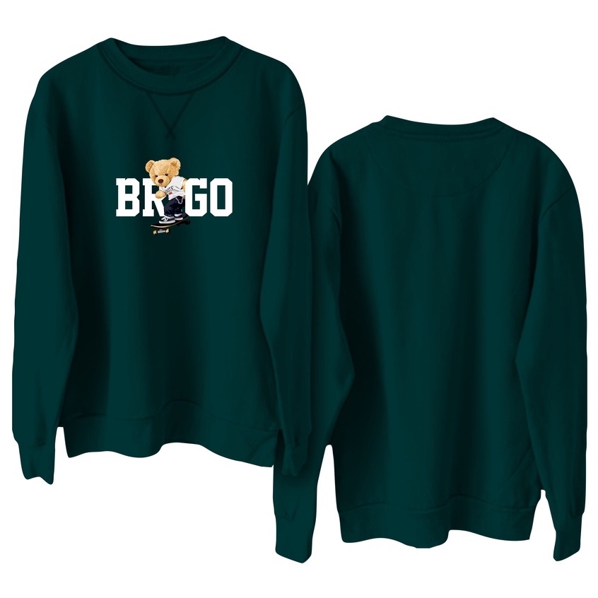 BRIGO Basic Sweatshirt Beruang Skateboard II Sweater Crewneck BRIGO Sablon DTF Fleece Cotton M-XXL (Pria &amp; Wanita) Free stiker&amp;Gantungan Kunci