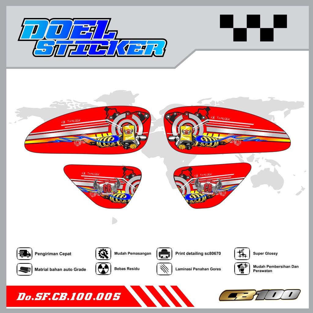 Sticker Striping Honda CB 100 List Variasi Hologram , Crome Doel 005