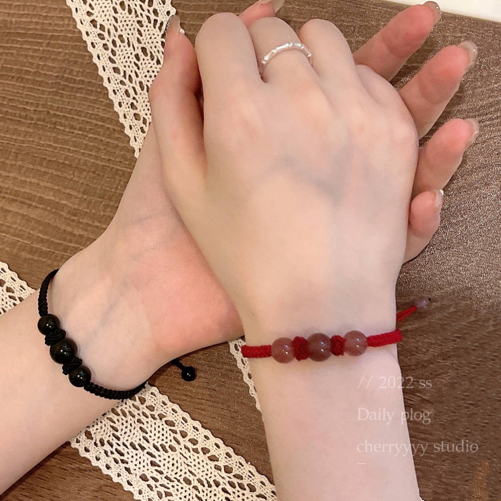 Gelang Kristal Obsidian Strawberry Gaya Harajuku Korea Untuk Aksesoris