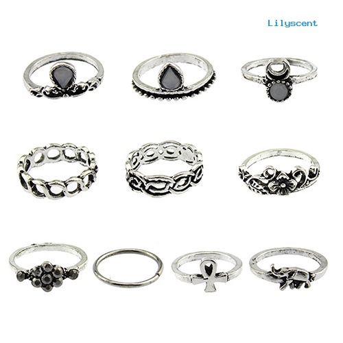 10pcs / Set Cincin Buku Jari Aneka Bentuk Gaya Punk Vintage Untuk Wanita