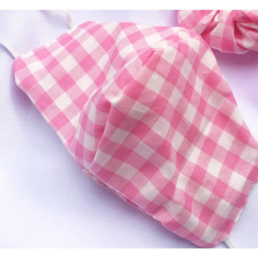 TERMURAH!! MASKER CHERRY TARTAN AESTHETIC KOREAN STYLE BY SV MASKER KOTAK-KOTAK SET SCRUNCHIE RETRO