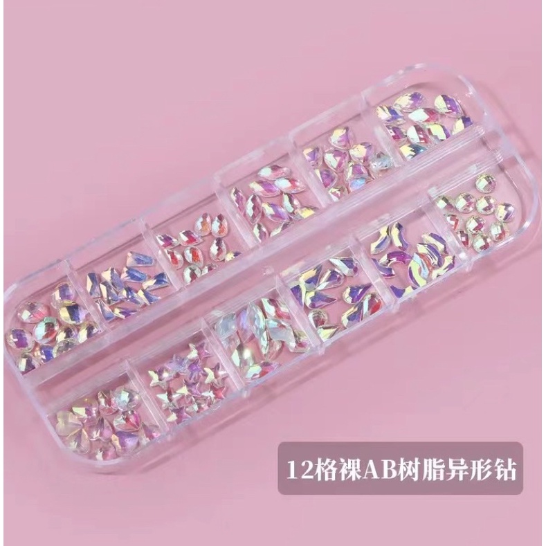 12 SWAROVSKI AB CLEAR MIX SHAPE HIASAN KUKU NAIL ART CHARM RHINESTONE MIX SHAPE SWAROVSKI CRYSTAL NAIL ART STONE AB