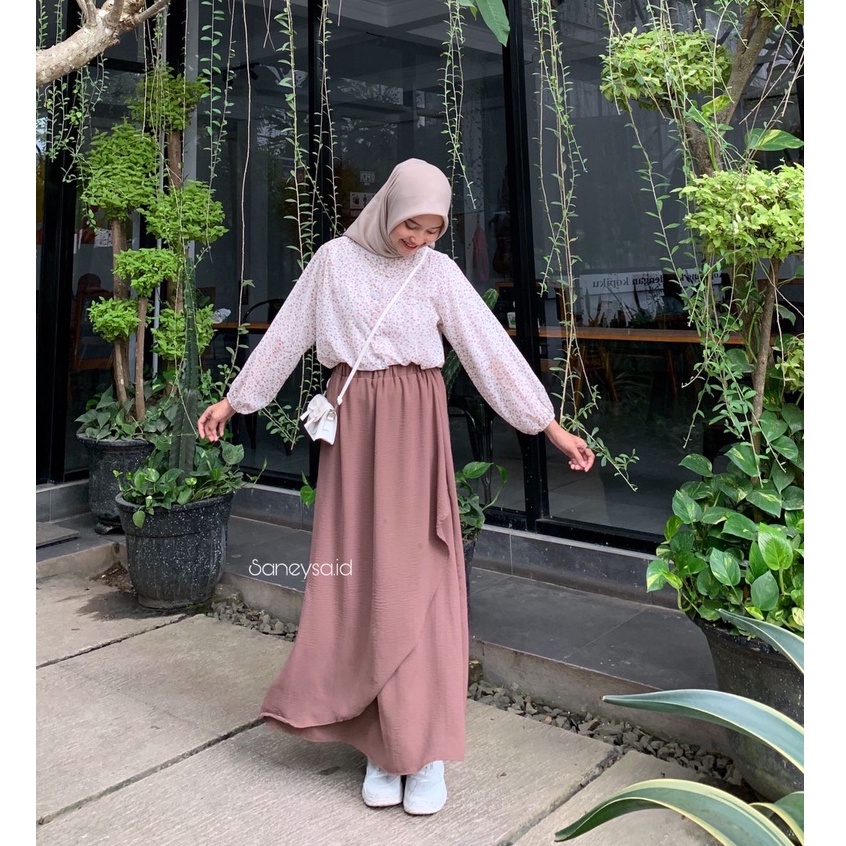 Elsie Layer Skirt Rok Crinkle Wanita - Midi Maxi Skirt - Rok Crinkle Casual Korean Look - Korean Style Rok Wanita - Rok Casual Flowy - Rok Payung Wanita