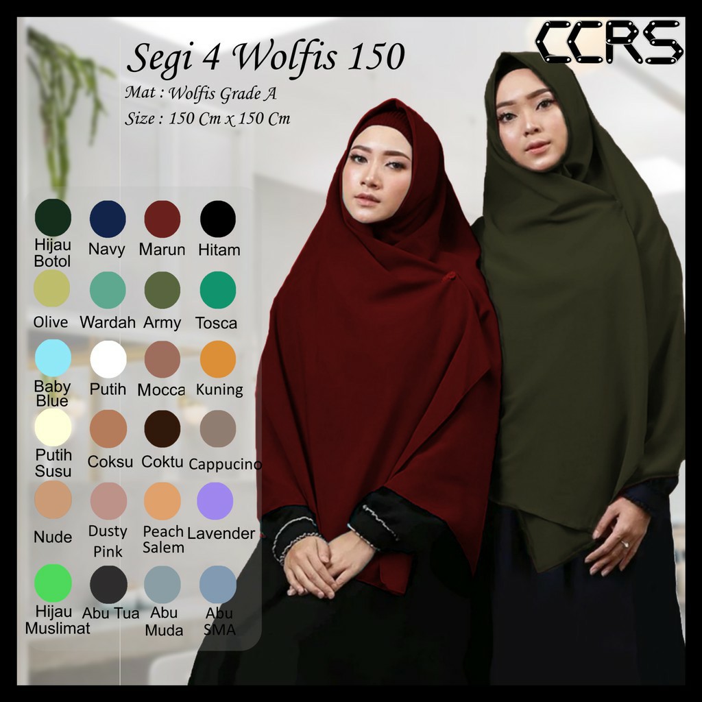 TERMURAH JILBAB SEGI EMPAT 150 X 150 / jilbab jumbo wolfis syari 150 / hijab kerudung jumbo grade A-ARMY