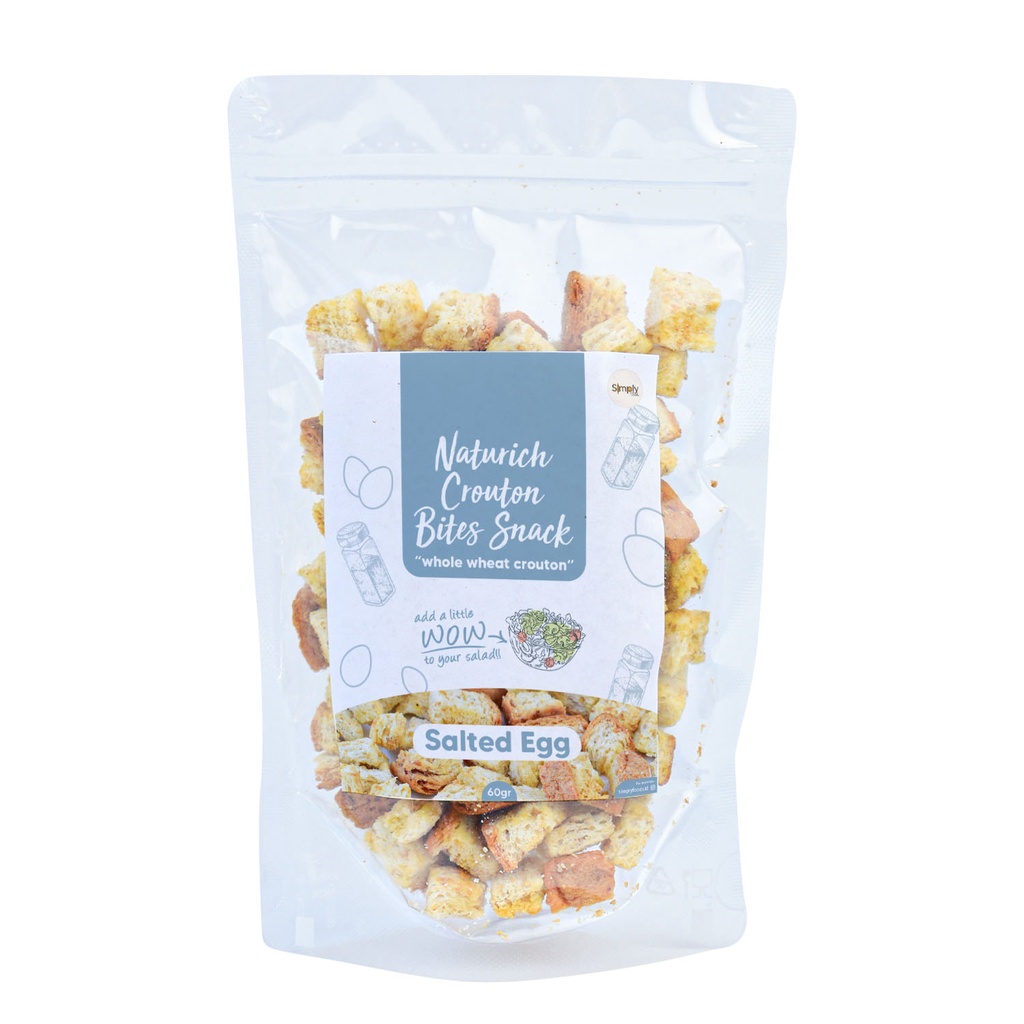 Simply Premium Crouton Bites Snack Salted Egg 60 Gr