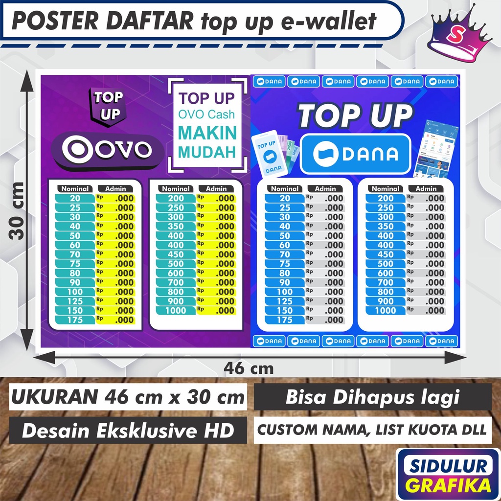 Cetak poster A3 Infornasi Poster daftar e-wallet Ovo&Dana