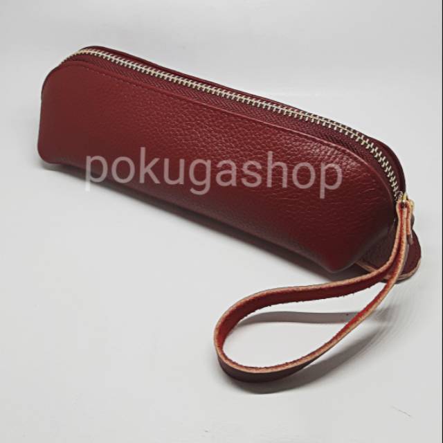

Dompet pensil kulit sapi asli premium marun unisex /leather pencil case