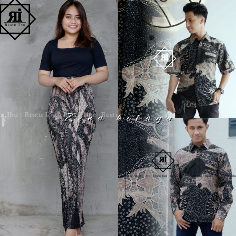 COUPLE KEMEJA BATIK ROK PRISKET BATIK MOTIF SR MOCCA