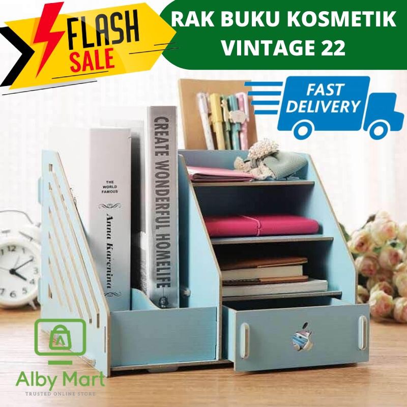 DIY Vintage Rak Buku  Kayu Portable Tempat Pen Pensil Alat  