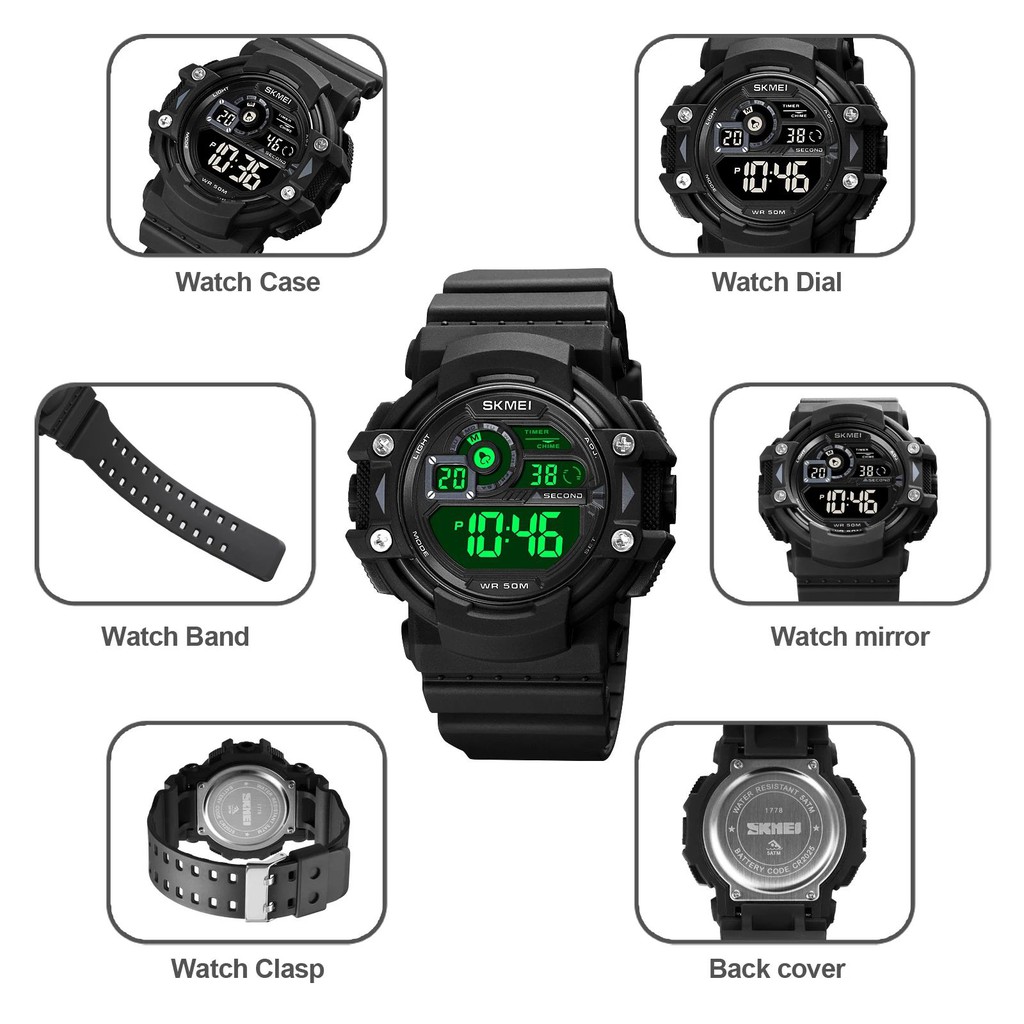 SKMEI 1778 Jam Tangan Pria Digital Chronograph Sport Watch Anti Air Tali Rubber WATCHKITE WKOS