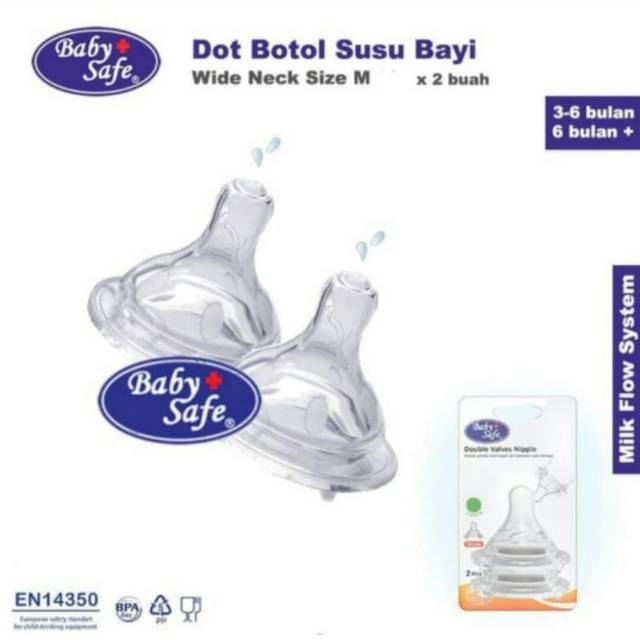 BABY SAFE - DOUBLE VALVES /WIDE NECK NIPPLE UKURAN M &amp; L ISI 2 PCS / NIPPLE DOT BAYI