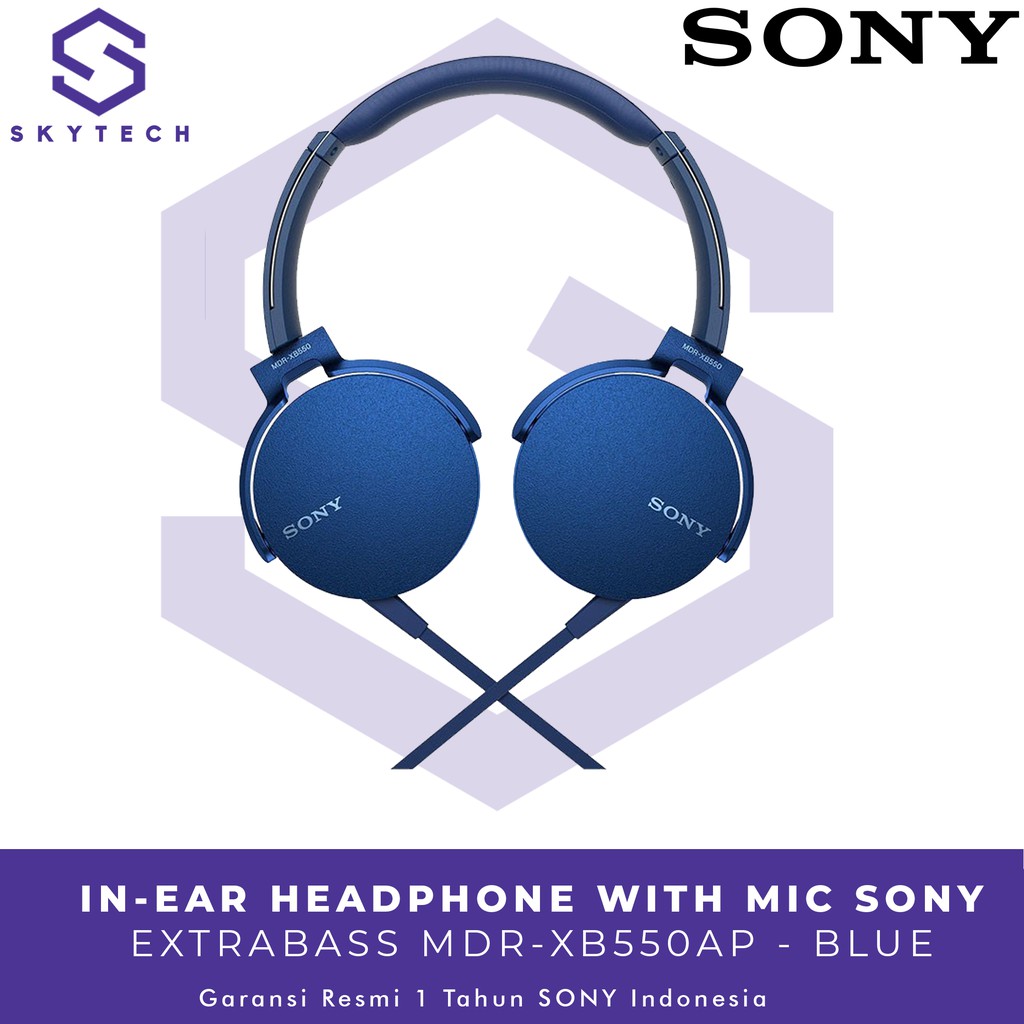 HEADSET SONY MDR XB550AP WITH MIC BLUE ORIGINAL GARANSI RESMI