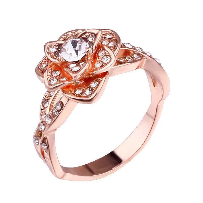 Cincin Kristal Berlian Bentuk Bunga Bahan Stainless Untuk Aksesoris Pertunangan