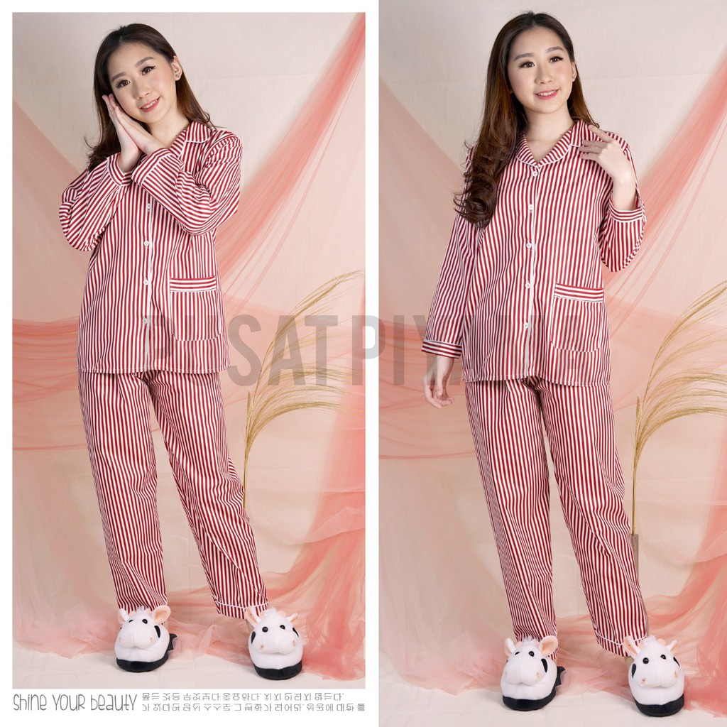 PIYAMA BAJU TIDUR CEWEK MOTIF SALUR / PAJAMAS WANITA  DEWASA MOTIF SALUR  / PIYAMA SALUR KEKINIAN