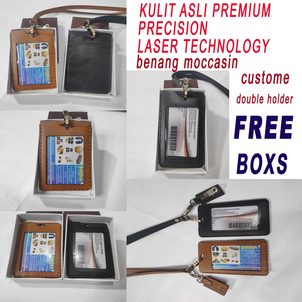 

gantungan id card holder / name tag kulit asli premium bisa cetak nama dan logo