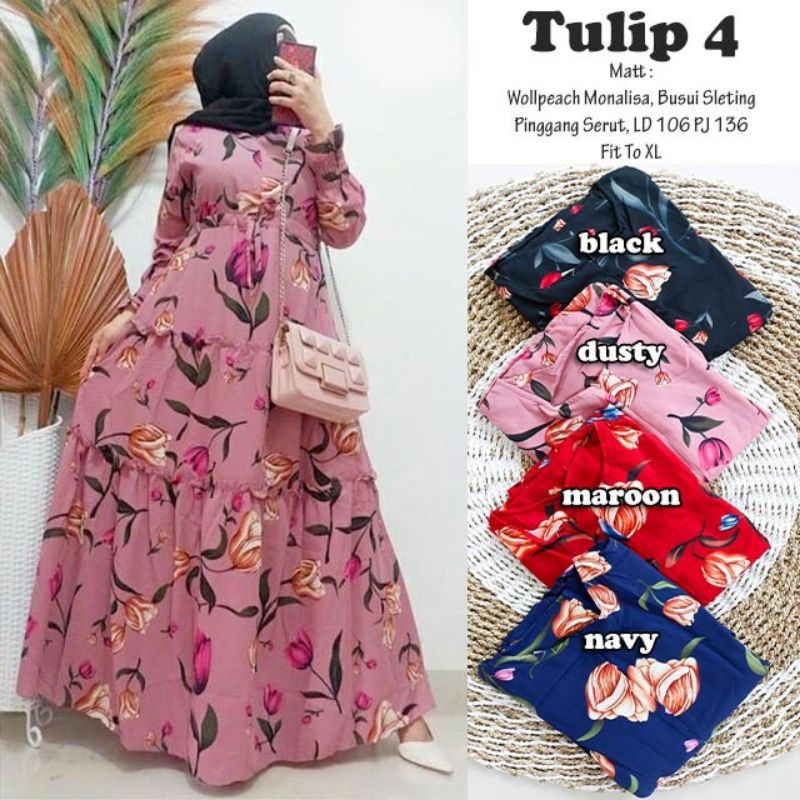 TULIP 4 MAXY Matt Wollpeach Monalisa, Busui Sleting, Pinggang Serut, LD 108 PJ 135, Fit To XL