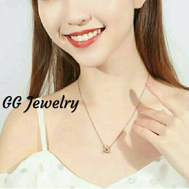 GG kalung Aksen D'Ring Titanium Lapis Emas 18k#KL