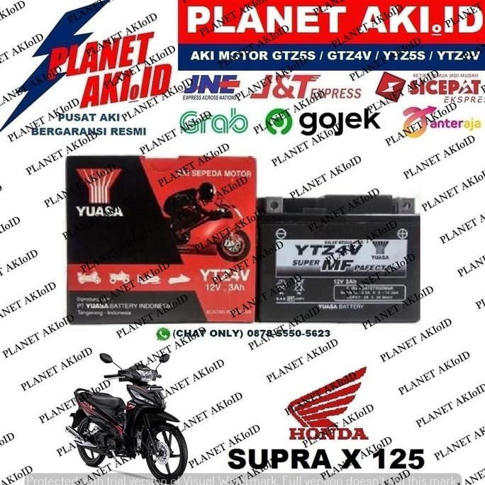 Aki Motor Honda Supra X 125 YTZ4V YUASA Accu Kering MF planeta76 Kualitas Baik