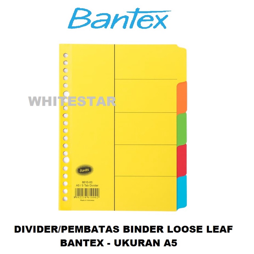 

pembatas file / divider binder loose leaf ukuran A5 - 5 tabs bantex