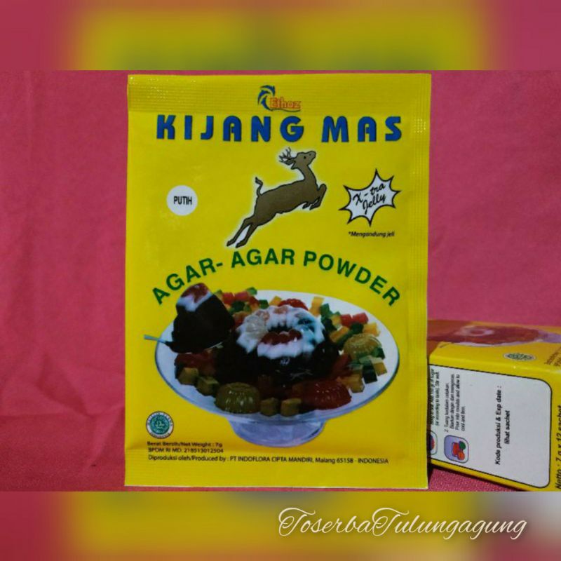 

Dikirim dari Tulungagung. Agar-agar powder KiJANG MAS 7g