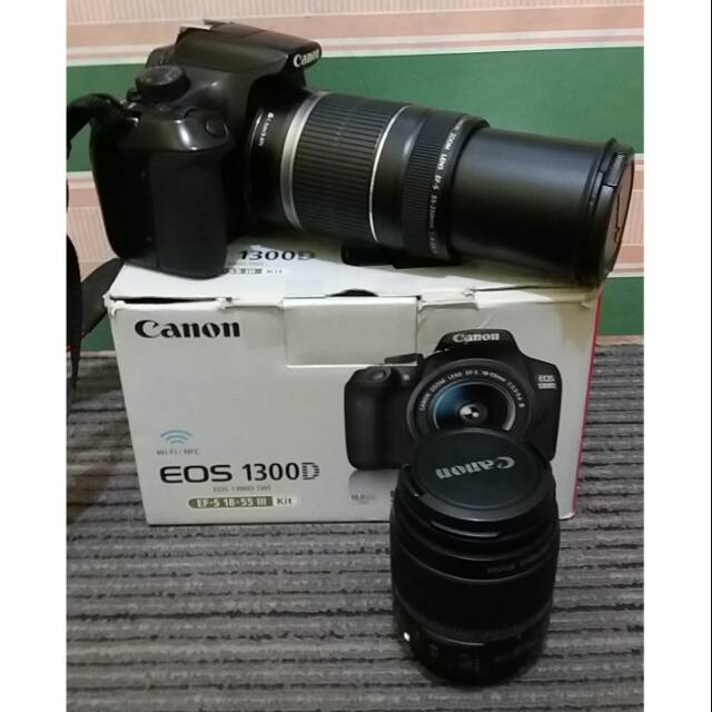 Canon 1300d fullset plus lensa tele 55-250mm