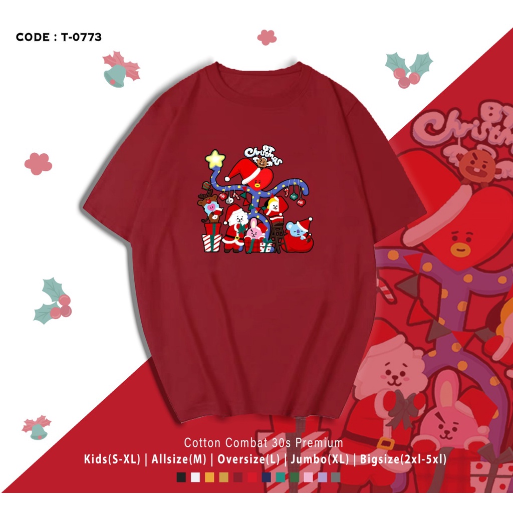 FREE CUSTOM NAMA - T-SHIRT / KAOS BT21 / CHRISTMAS EDITION / XMAS / KADO NATAL / TINY TIN