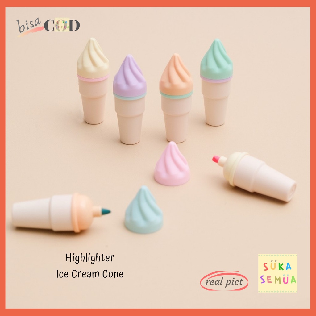 

Highlighter Ice Cream Cone 1 set (6 buah) / Stabilo Spidol Marker Textlighter Textliner Pastel Es Krim Congcot Cupcake Warna Warni Lucu Imut Murah - COD ( lokasi Bandung )