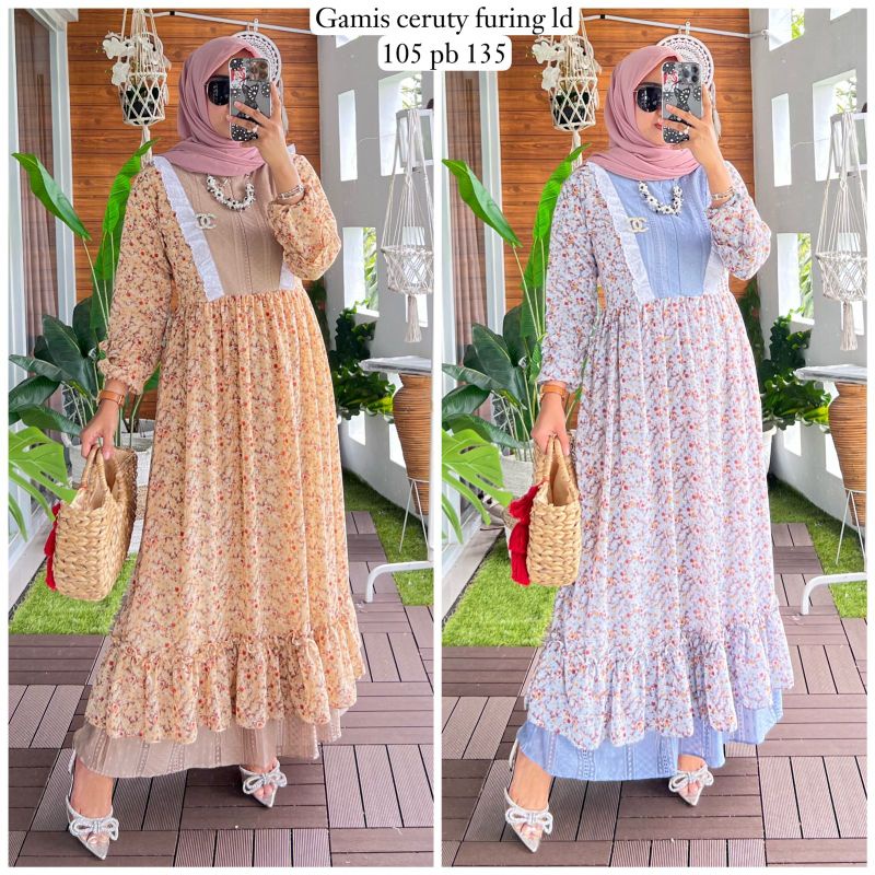 GAMIS CERUTY RENDA  BRUKAT MOTIF BUNGA  BUSUI