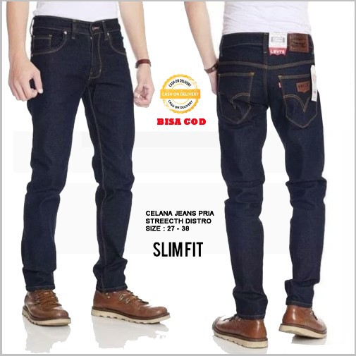 Celana Jeans Pria Vegas 02 Streecht Fit Pria Panjang Garment Medium Blue