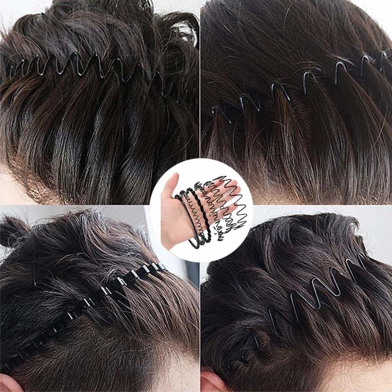 Men's And Women's Sports Wavy Metallic Elastic Black Hair Hoop/Anti-Slip Simple Fashion Style Headbands /Face Washing Makeup Sports Headwear/ Daily Hair Accessories