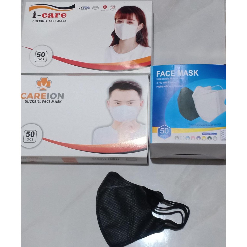 Face Mask Duckbill HITAM PUTIH Protective 3ply (50pc) Masker Duck Bill Garis Nori Shop Jombang